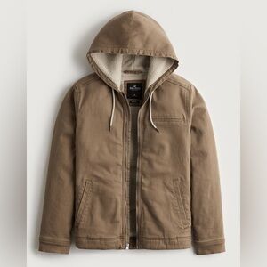 Hollister Tan Sherpa Lined Hooded Work Twill Jacket